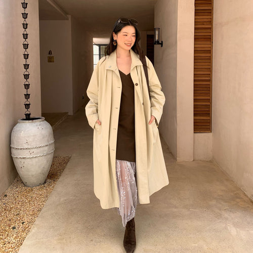 Autumn Korean British style strap waist stand-up collar long temperament trench coat