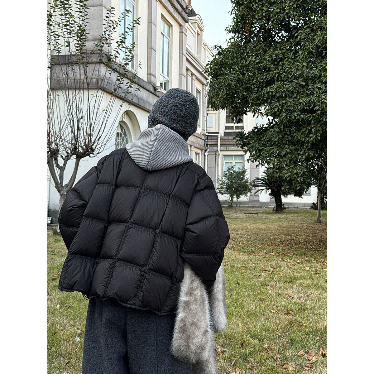 Premium sense knitted hooded splicing 90 white duck down jacket women's winter fake two-piece puff down jacket