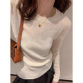 Wool Knitted Sweater Women Round Neck Long Sleeve Slim Fit Top