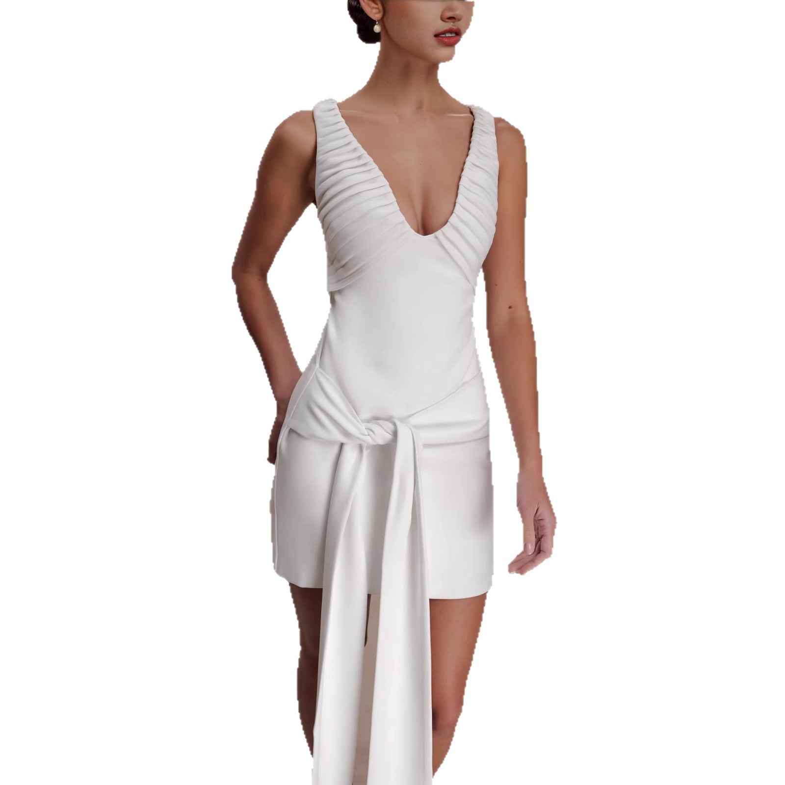 Neck deep V-neck streamer dress sexy slim-fit backless hip skirt vacation skirt