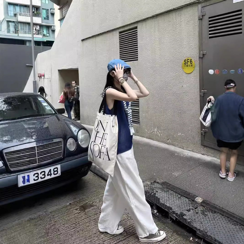 High-waisted white high-waisted linen wide-leg pants women's 2026 summer new loose and thin straight floor-mopping pants