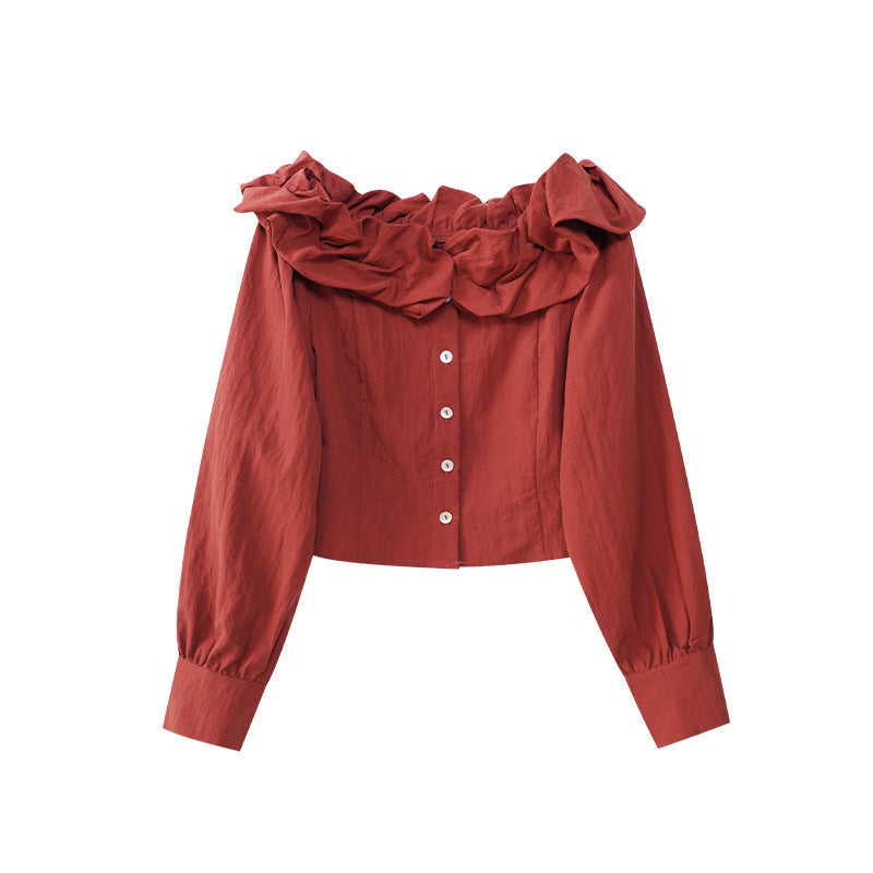 Gentle and fresh age-reducing shoulder Tencel chiffon shirt