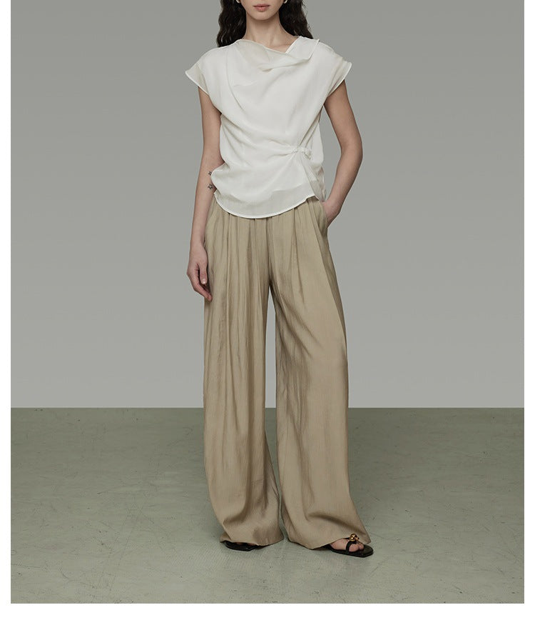 Three-dimensional pleated wide-leg pants women's summer new loose and thin pendant casual long pants
