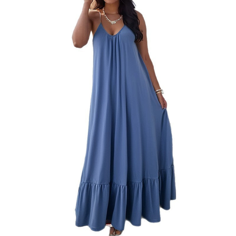 New AliExpress Independent Station Sexy Elegant Suspender Sleeveless Solid Color Dress