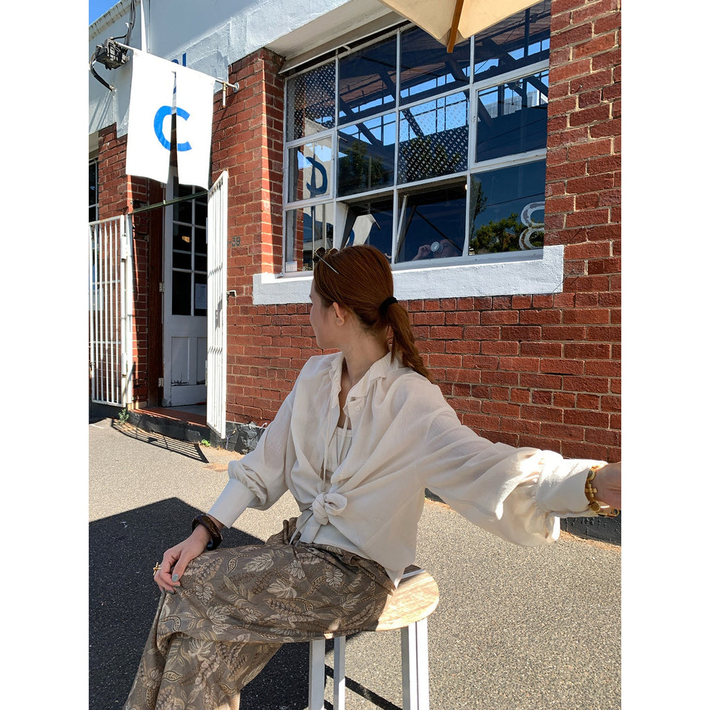 Spring Japan and Korea Casual Old Money Temperament Lace-up Sunscreen Lazy Long Sleeve Shirt