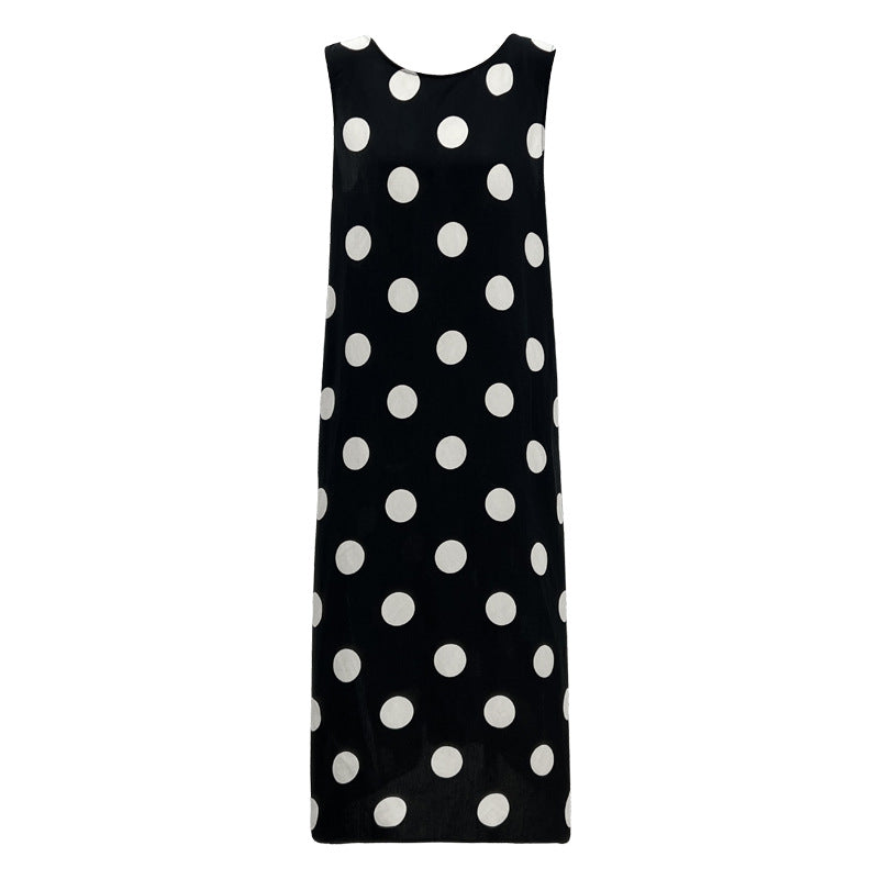 Flax material~ Design scheming backless drawstring polka dot dress Korean sleeveless vest skirt