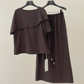 Temperament ruffle edge short-sleeved shirt + drawstring skirt two-piece set minimalist style suit spring and summer