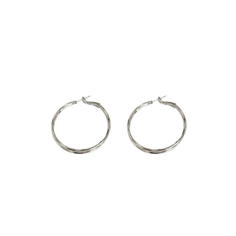 925 Silver Needle Double Layer Plain Ring Earrings Women's Premium Sense Exaggerated Large Earrings Ear Buckles Geometric Circle Earrings