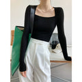 French pure desire long-sleeved square neck t-shirt women's slim and thin fake two-piece top autumn thin bottoming shirt