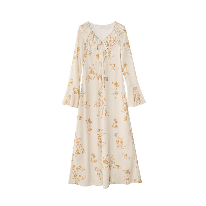 Holiday sweet flared sleeve ruffle floral dress