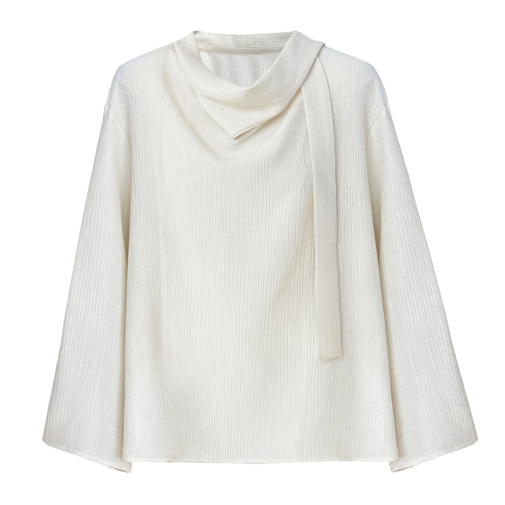 Retro temperament streamer texture shirt women's spring new lace-up slim commuter top