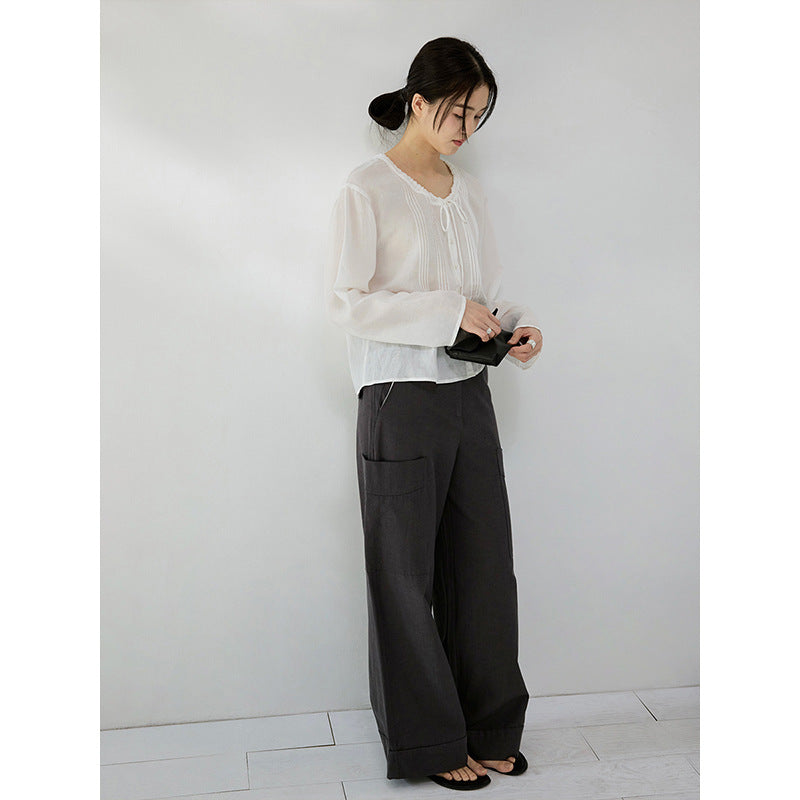 Loose wide-leg Tibetan meat and thin high-waisted summer tooling casual pants