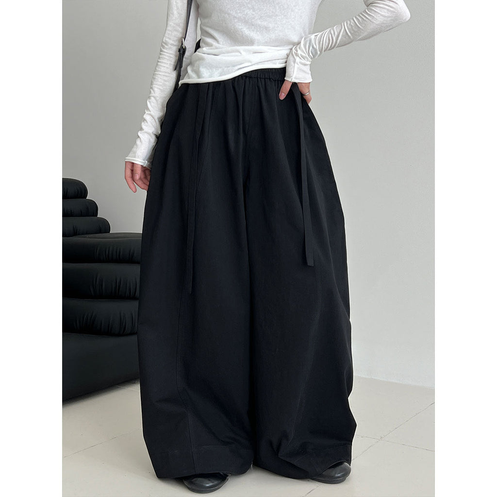 Korean high-waisted strap wide-leg balloon pants women's autumn new loose meat-covering scimitar floor-mopping trousers
