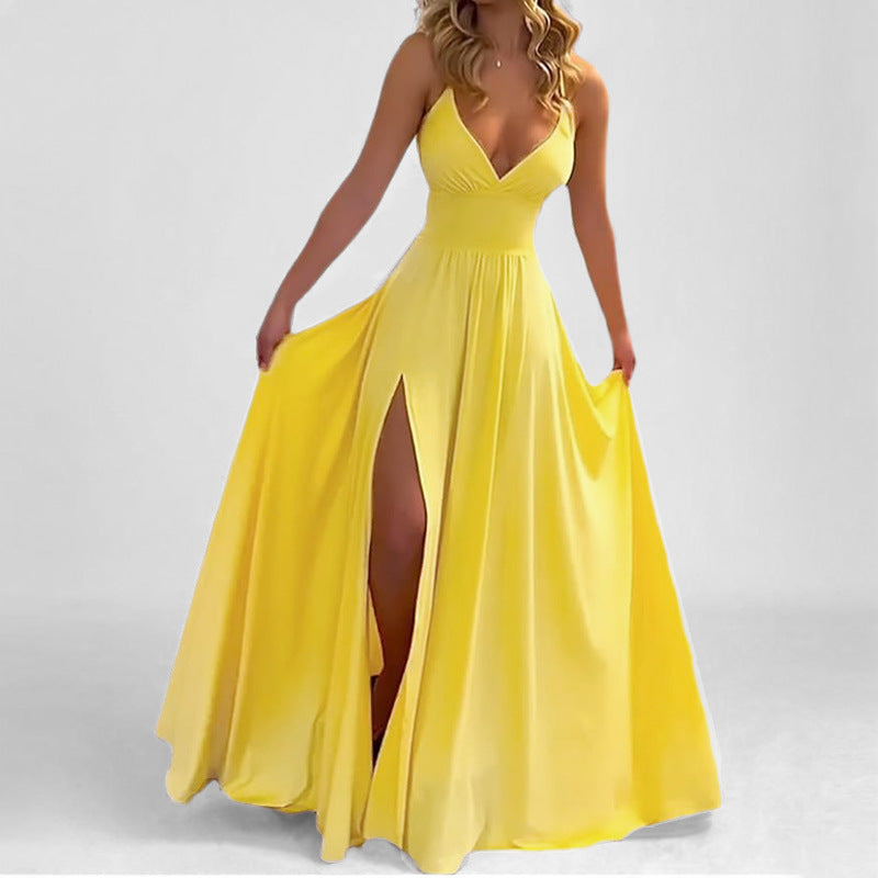 Solid Color Sleeveless Suspender Slip Dress | Slim Fit Ruffle Hem