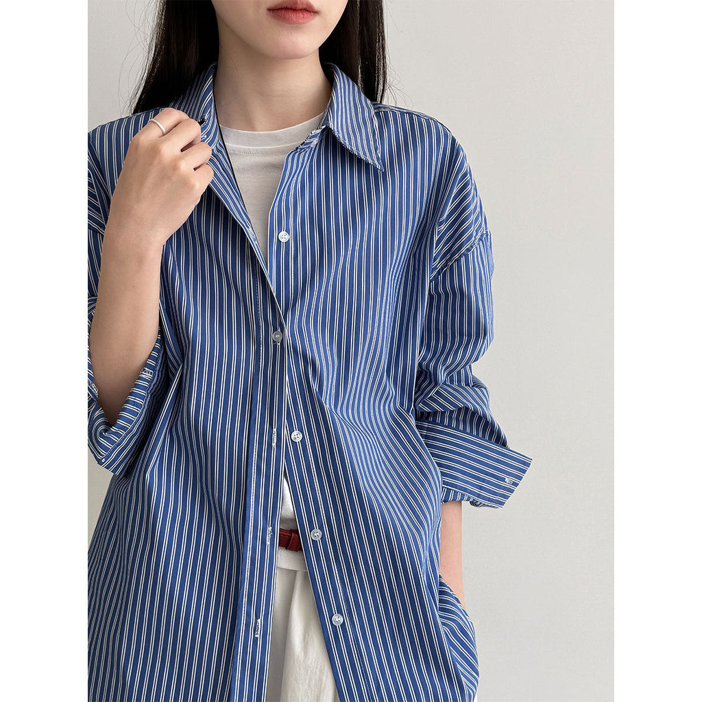 Simple loose shoulder casual vertical striped shirt women's 26 spring new high-end top jacket