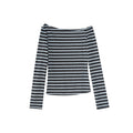 Long Sleeve Slash Shoulder Neck Striped T-Shirt Top