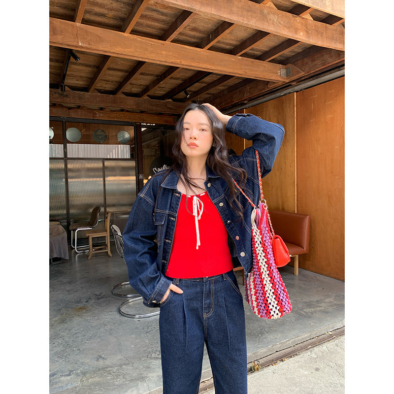 Single-breasted temperament denim jacket