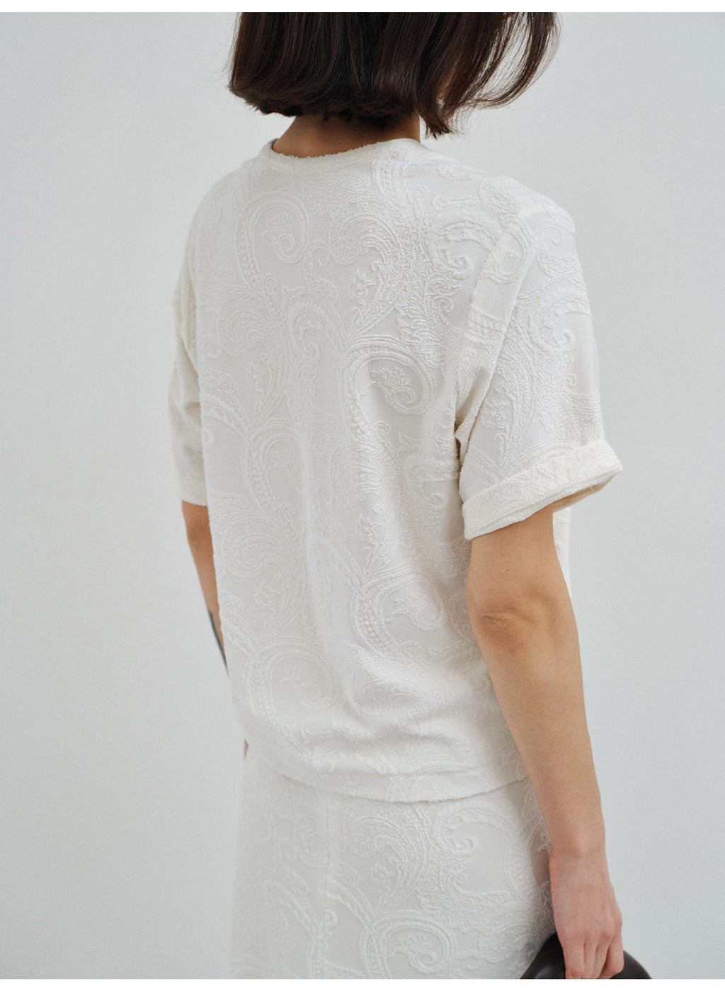 Spring new design Modal wool three-dimensional cashew flower texture T-shirt
