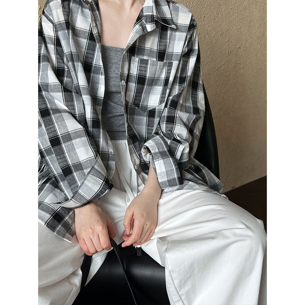 Retro Lazy Plaid Shirt Women's Summer Long Sleeve Loose Trend Fashion Light Sunscreen Shirt