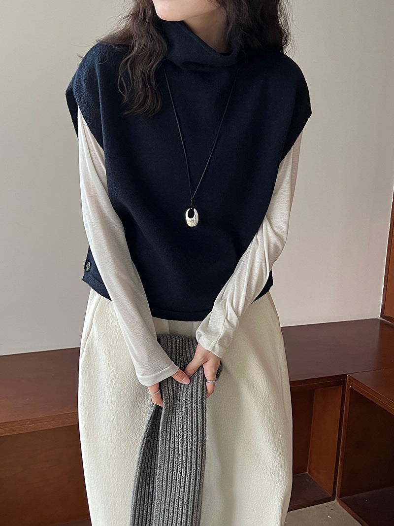 Pile collar knitted vest vest women's winter new lazy style, stacked wearing vest sweater