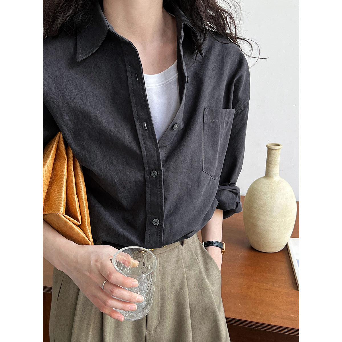 Oxford cloth classic oversized long sleeve shirt - women's spring commute, effortless outerwear, casual shirt jacket