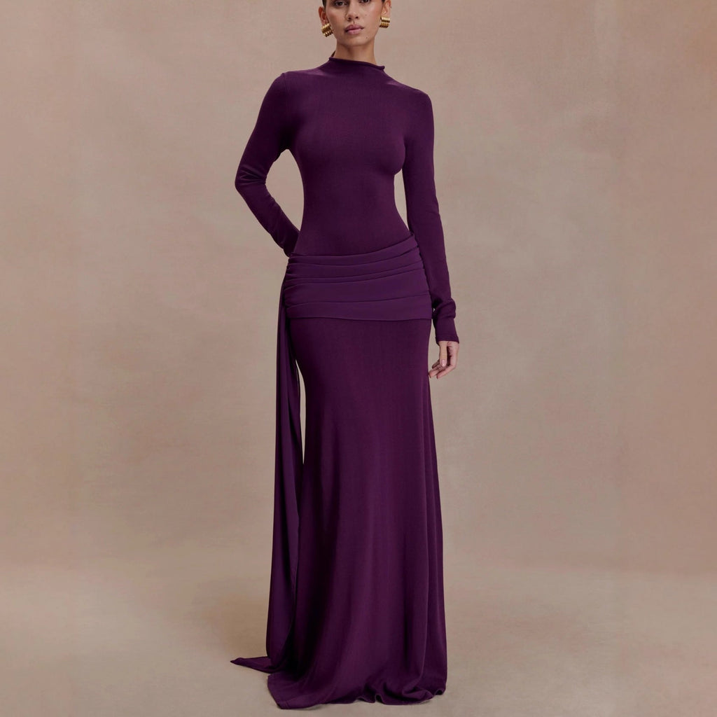 Fashion French Ribbon Long Sleeve Knitted Dress Celebrity Autumn and Winter Hip Dress