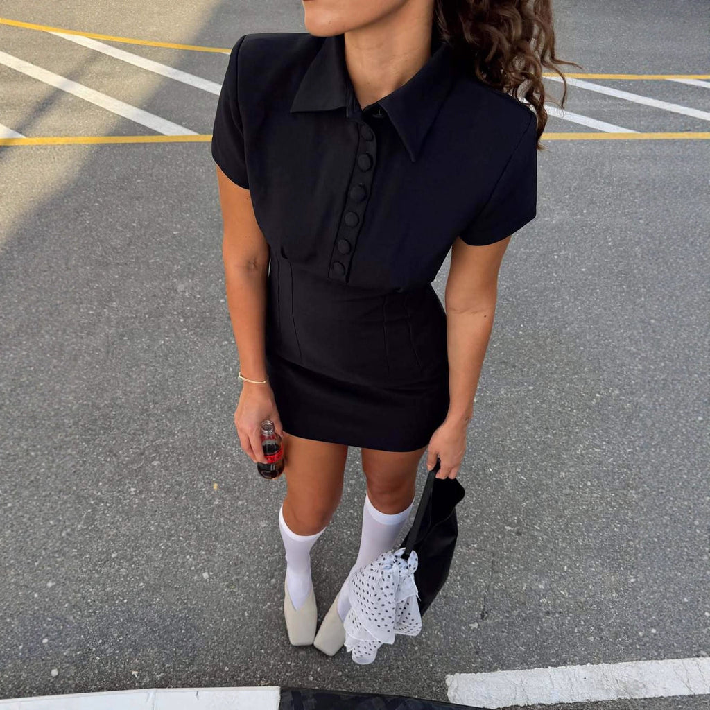 Fashion commuter waist and hip skirt Slim lapel style dress