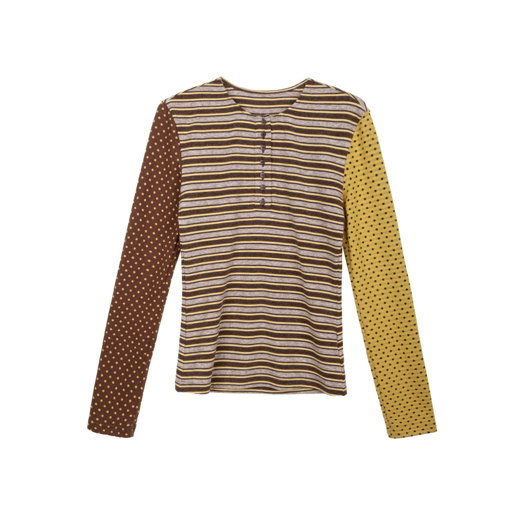 Striped contrasting polka dot long-sleeved knitted T-shirt niche commuter long-sleeved top