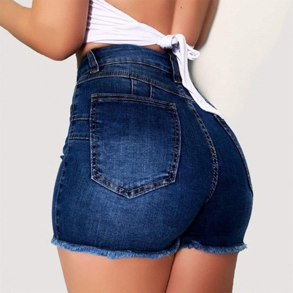 High-Waisted Distressed Denim Shorts