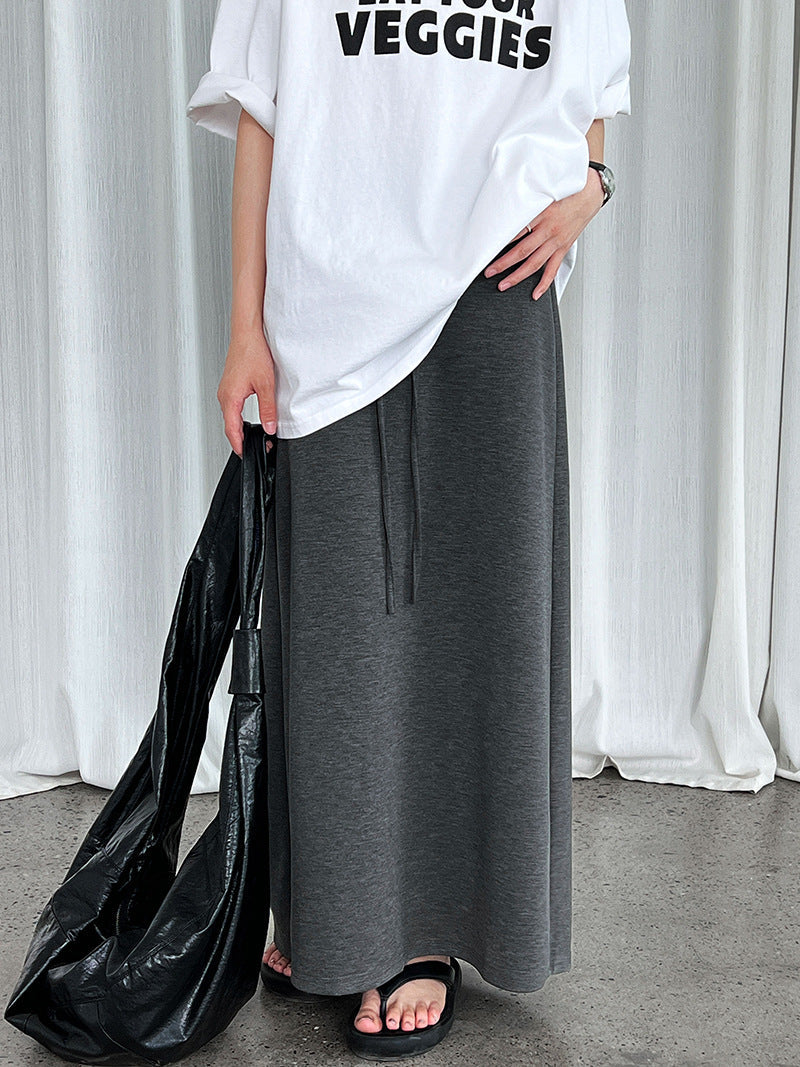 Korean version straight A-shaped skirt summer new high waist drawstring casual long dress hip umbrella skirt