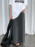 Korean version straight A-shaped skirt summer new high waist drawstring casual long dress hip umbrella skirt