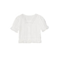 French Lace Trim V-Neck Puff Sleeve Cotton Shirt