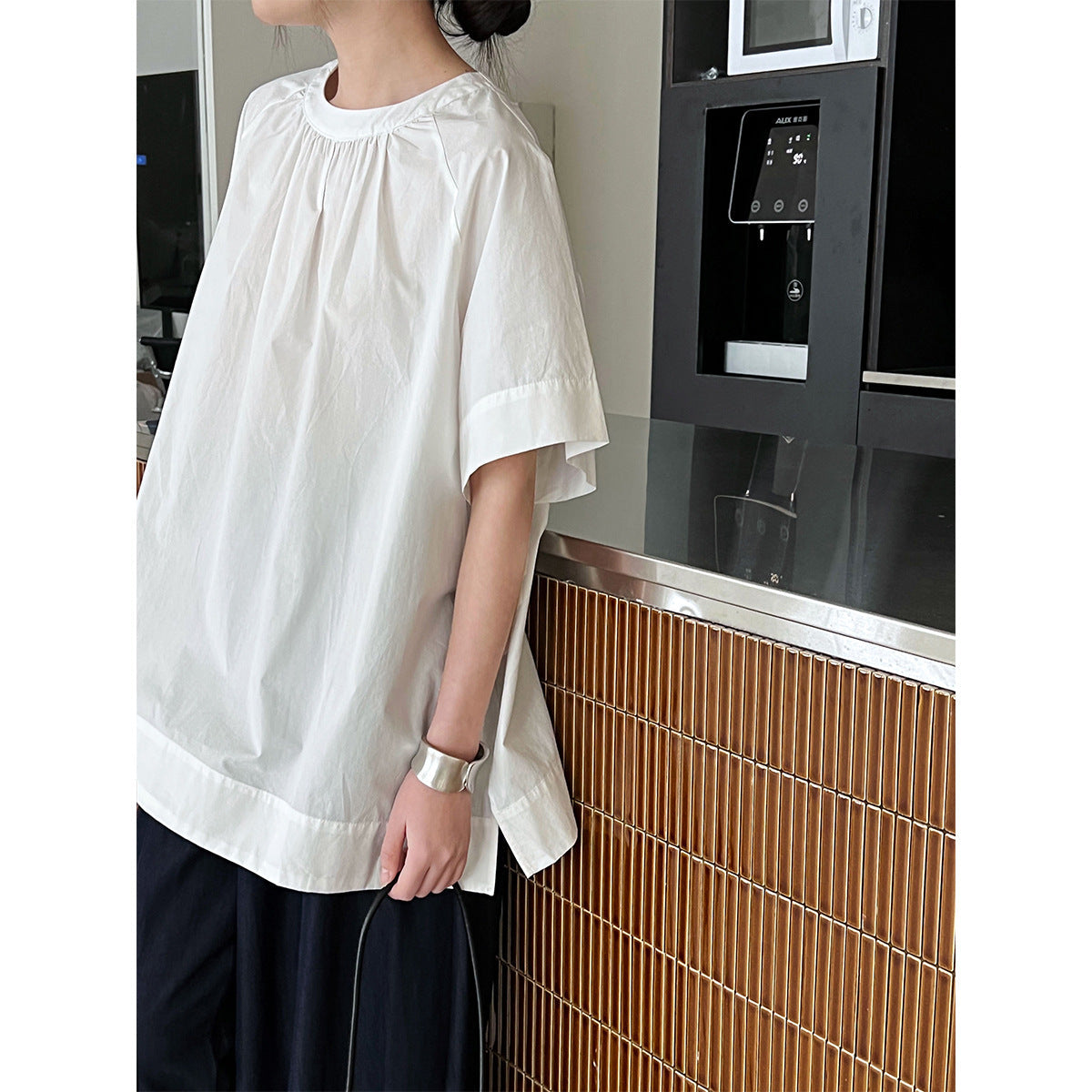 Korean version of the back hollow short-sleeved shirt women's summer new lazy wind loose backless shirt top