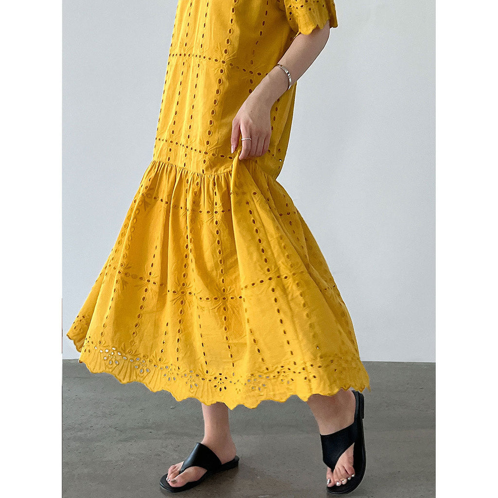 French hollow lace hook embroidery dress