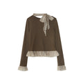 Court style sweet age-reducing bow long-sleeved knitted sweater for women