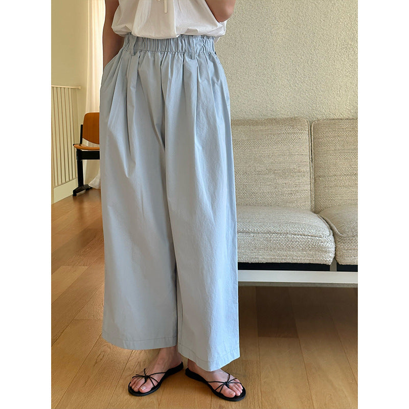 Loose elastic waist high waist straight balloon pants summer nine points
