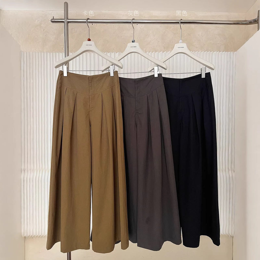 Tencel cotton wide-leg mopping casual pants high waist drape loose commuter pants trousers