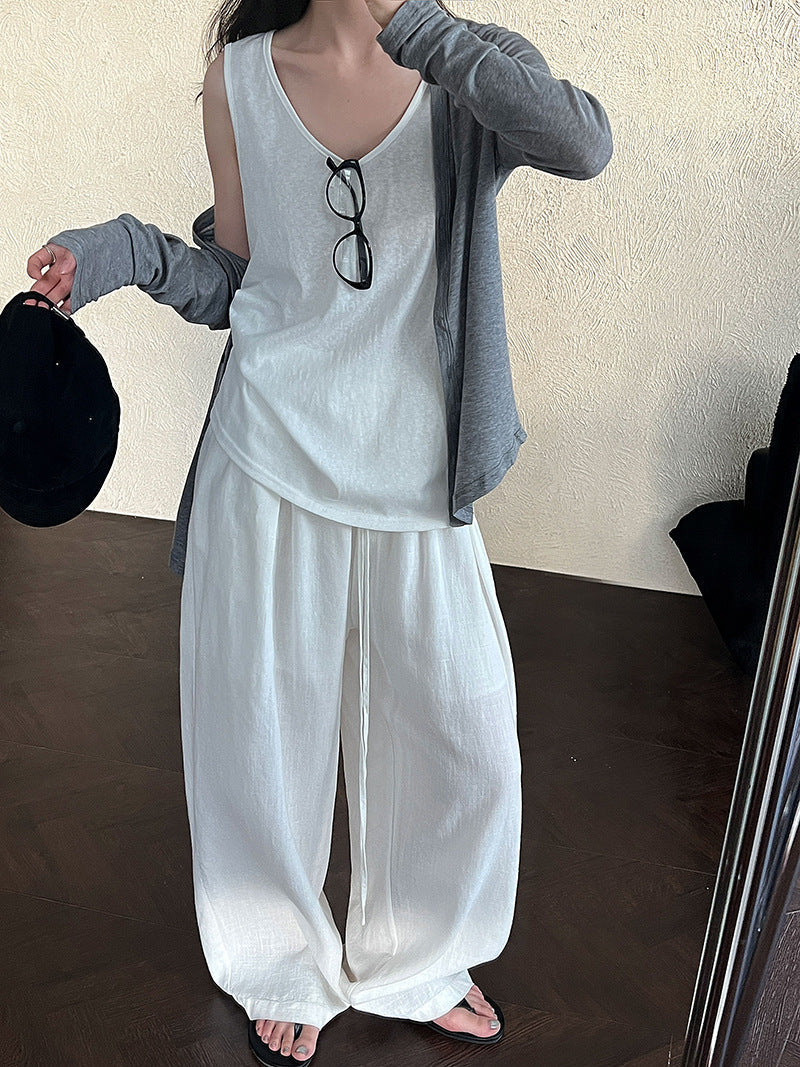 Korean walking paper cardigan + sleeveless vest set women's new summer lazy casual