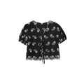 V-neck lace-up embroidered temperament shirt