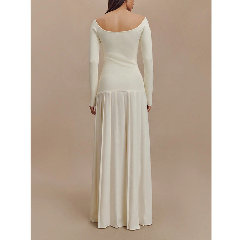 Slit maxi skirt slim dress stylish gentle style pleated skirt