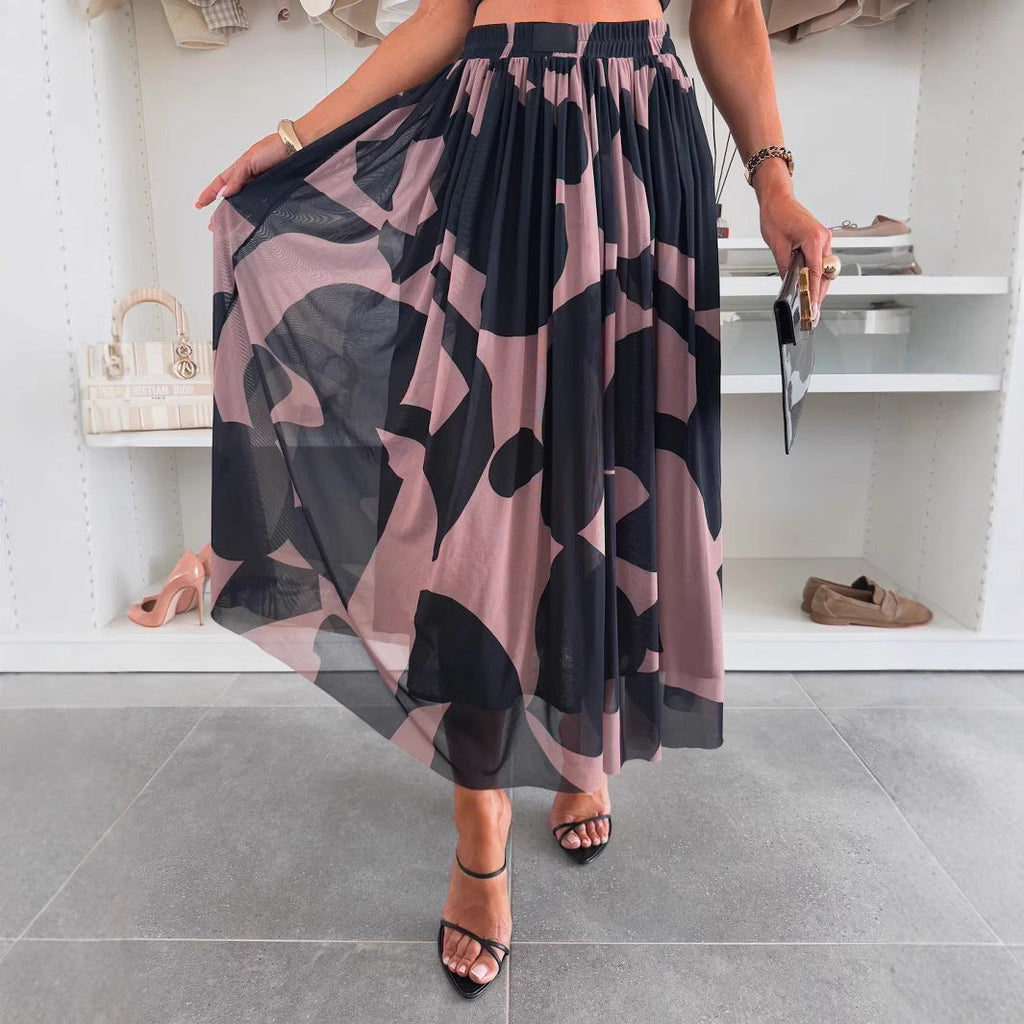 Floral Print Mesh Maxi Skirt