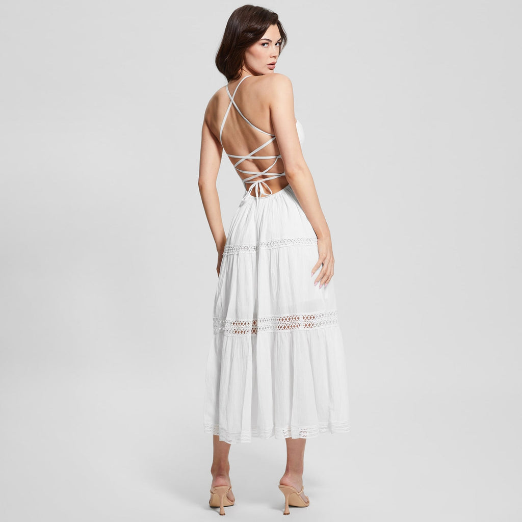 Sexy one-word hollow lace-up halter dress