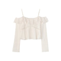 French pure desire ruffle edge small sexy off-the-shoulder suspender chiffon shirt