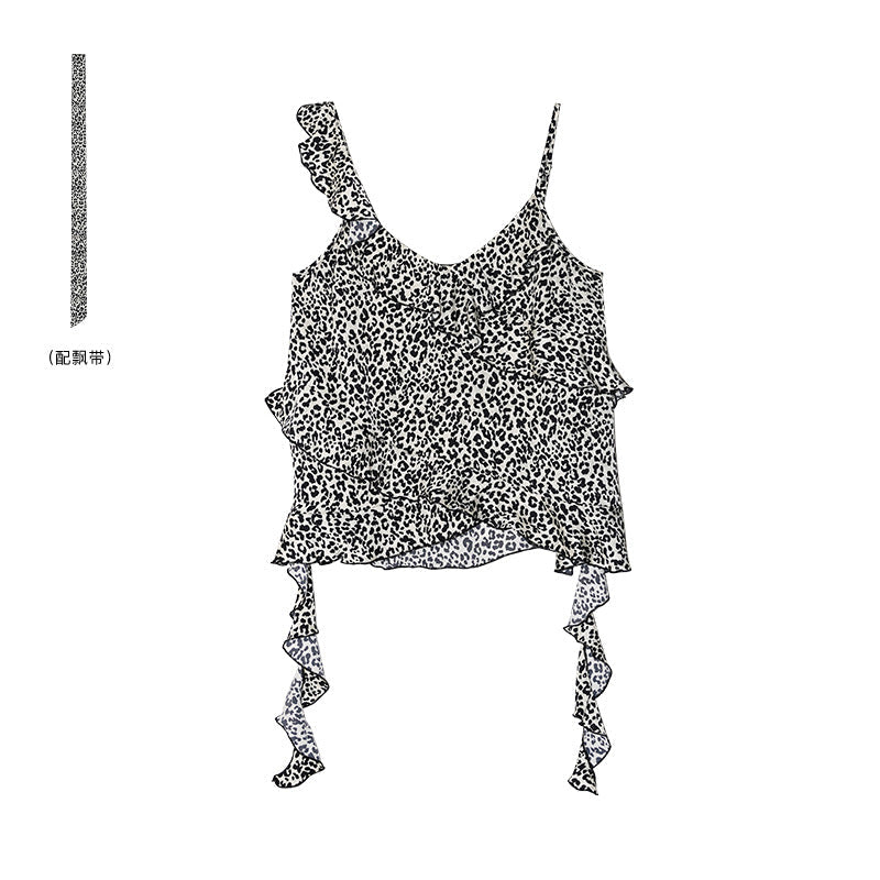 26 early spring American retro hottie leopard print sexy halter top
