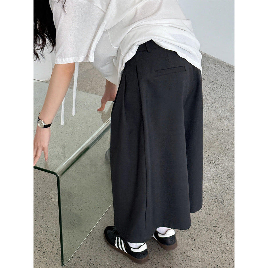 Japanese casual suit eight-point shorts summer commute pleated loose wide-leg straight-leg pants