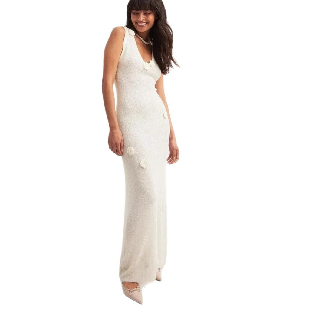 Sexy fashion vest long dress three-dimensional flower knitted dress female spice girl foreign style long