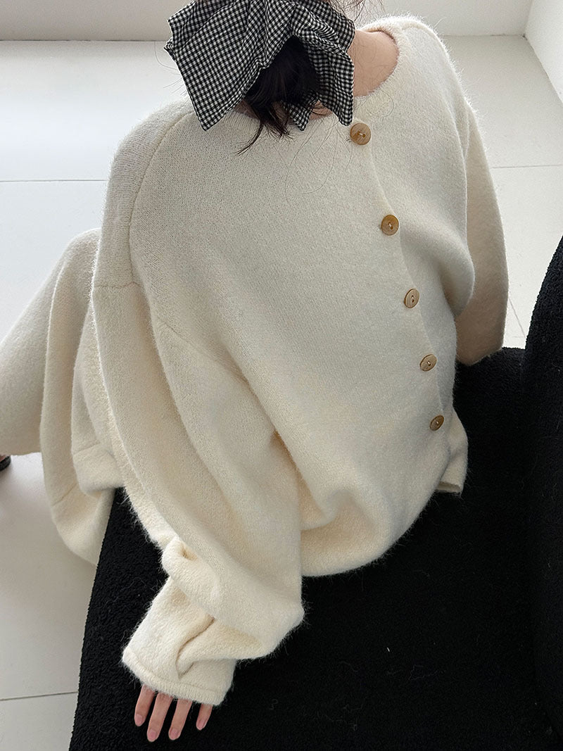 Korean autumn and winter warm back buttons lazy sweater + skirt women's new gentle suit