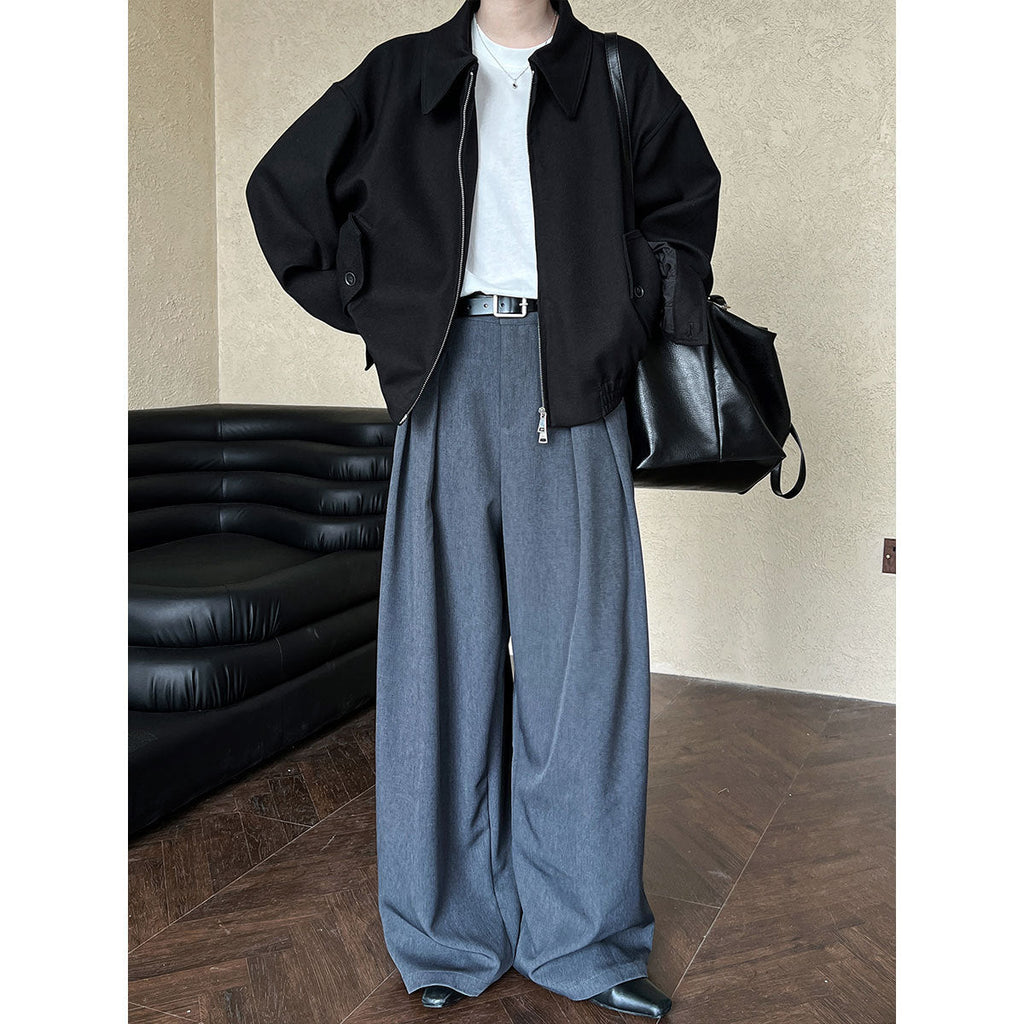 Autumn Maillard coat women's lapel shoulder zipper design loose versatile long-sleeved jacket