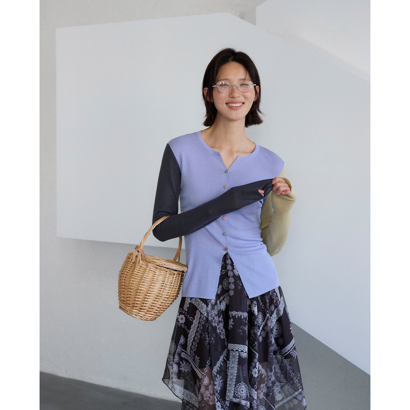 Dopamine Tencel Contrasting Cardigan Knitted Sweater ins Retro Long Sleeve Top