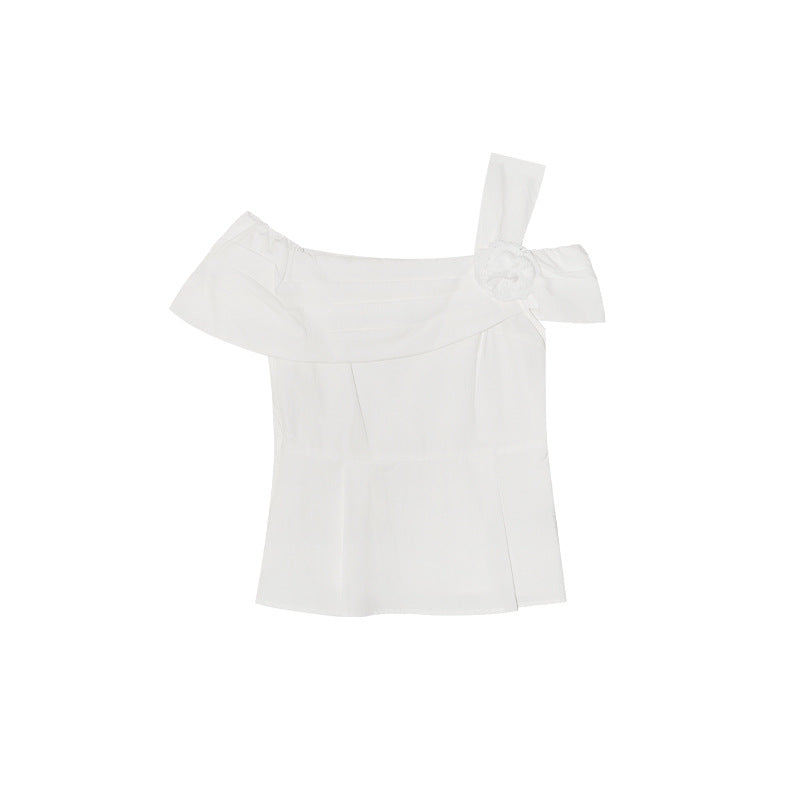 Sweet and Spicy Fashion Chic Temperament Waist Slant Shoulder Shirt